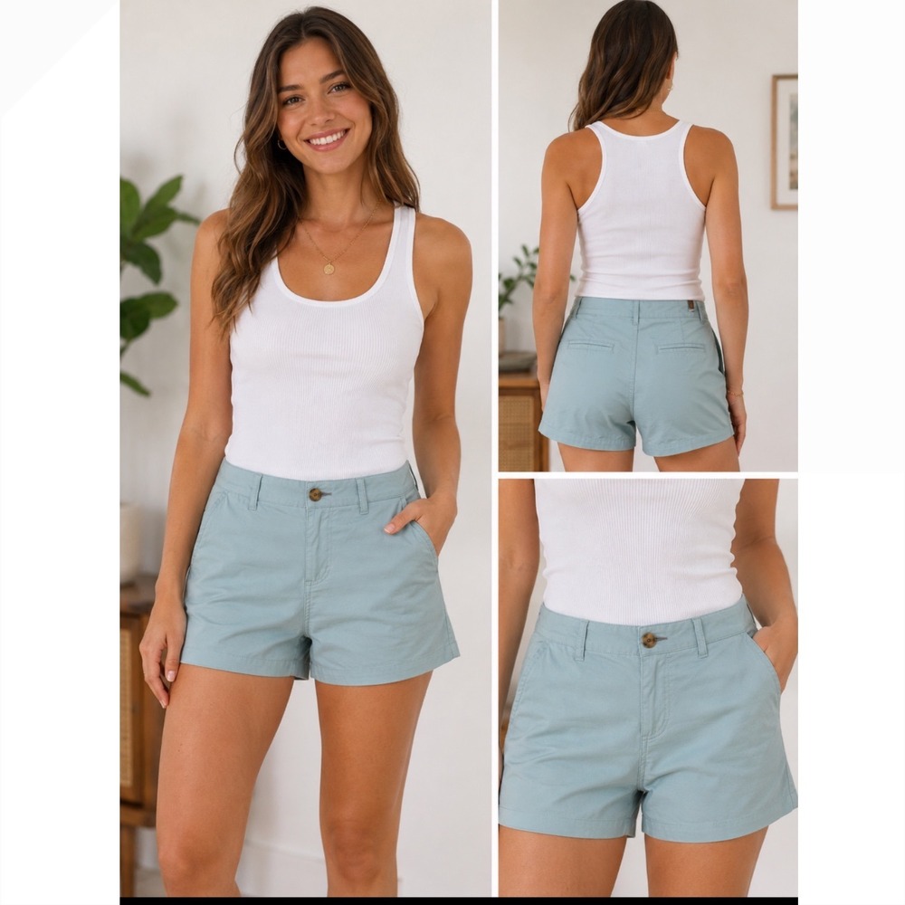 Old Navy Women's Chino Shorts Size 10 Aqua Blue Cotton Stretch Casual Coastal